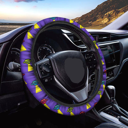 UFO Steering Wheel Cover Cute Colorful Pixel UFO Pattern Driving Wheel Cover Purple