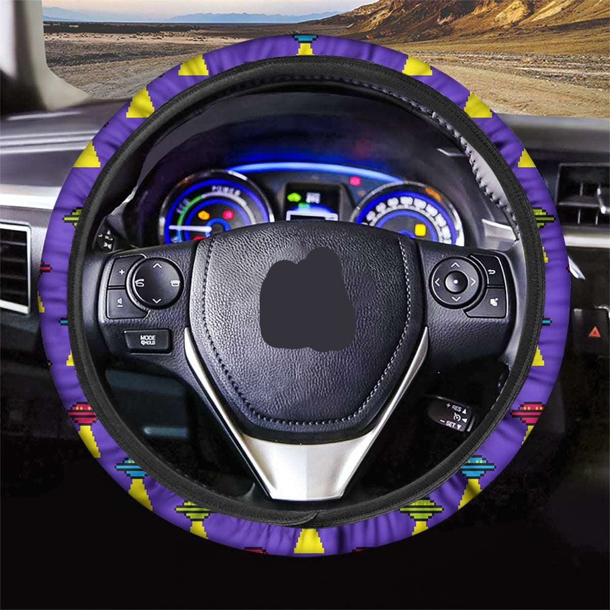 UFO Steering Wheel Cover Cute Colorful Pixel UFO Pattern Driving Wheel Cover Purple