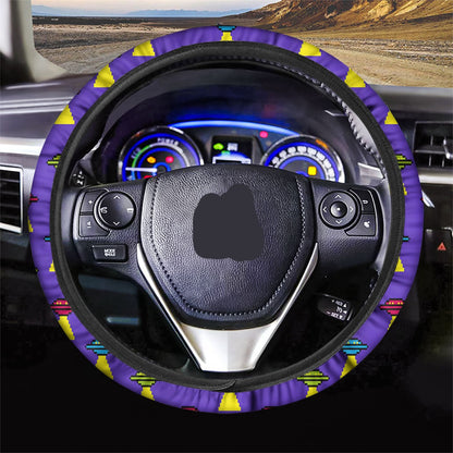 UFO Steering Wheel Cover Cute Colorful Pixel UFO Pattern Driving Wheel Cover Purple