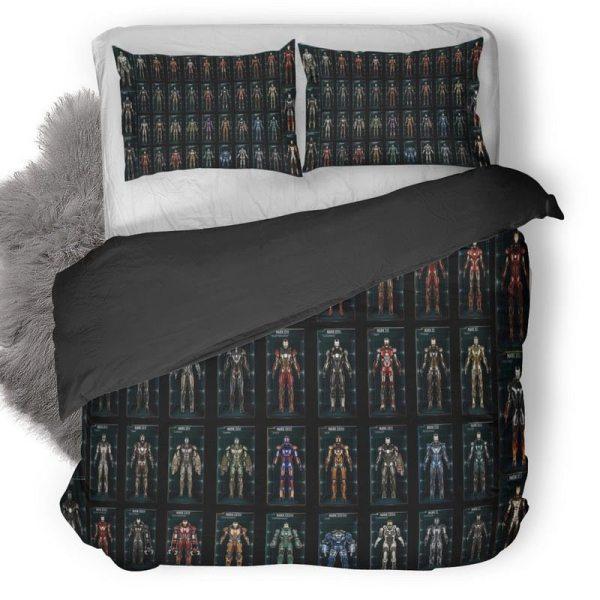 Iron Man Bedding Set MV All Iron Man Suits Figure Duvet Covers Black Unique Gift