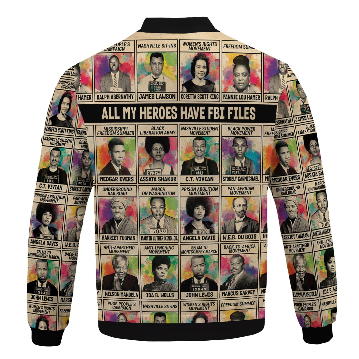 Africa Americans Bomber Jacket All My Heroes Have FBI Files Bomber White Unisex