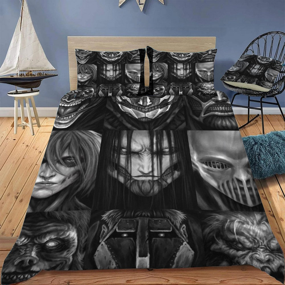 Attack On Titan Bedding Set All Titans Face Graphic Pattern Duvet Covers Black Unique Gift
