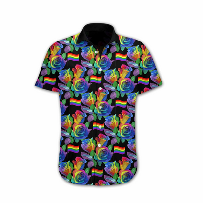 LGBT Hawaii Shirt Flag Of LGBT Rose Pattern Hawaiian Shirt Colorful Unisex