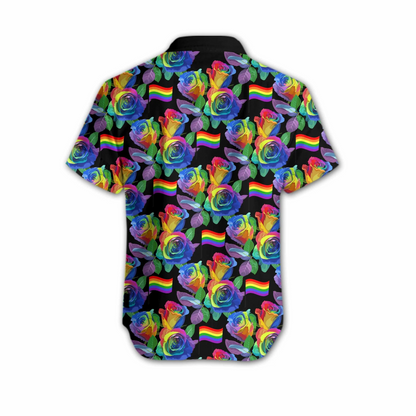 LGBT Hawaii Shirt Flag Of LGBT Rose Pattern Hawaiian Shirt Colorful Unisex