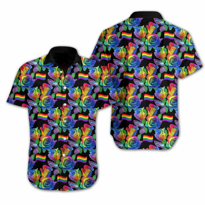 LGBT Hawaii Shirt Flag Of LGBT Rose Pattern Hawaiian Shirt Colorful Unisex