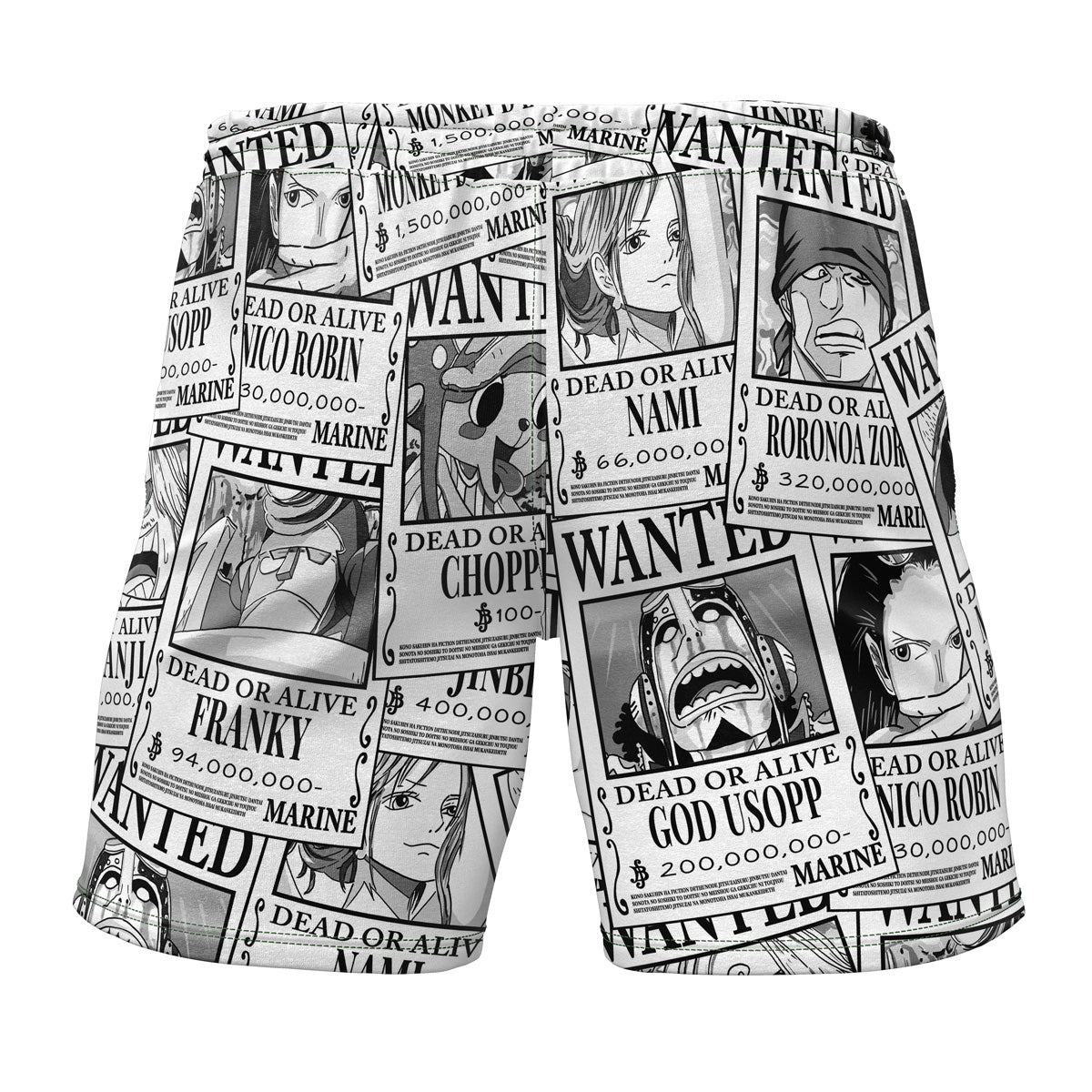 One Piece Shorts One Piece Strawhat Wanted Paper Pattern Beach Shorts White Black