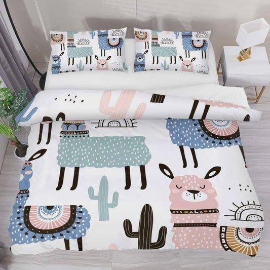 Llama Bedding Set Alpaca Llama And Cactus Duvet Covers White Unique Gift