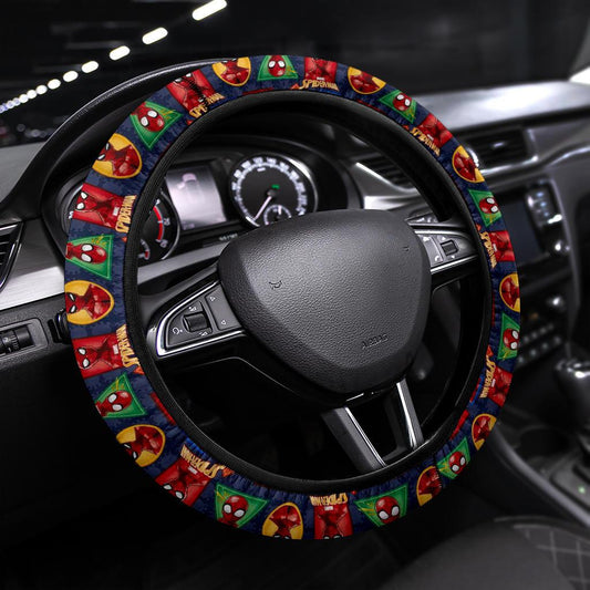 Spiderman Steering Wheel Cover Amazing Spider Man Head Pattern Driving Wheel Cover Red