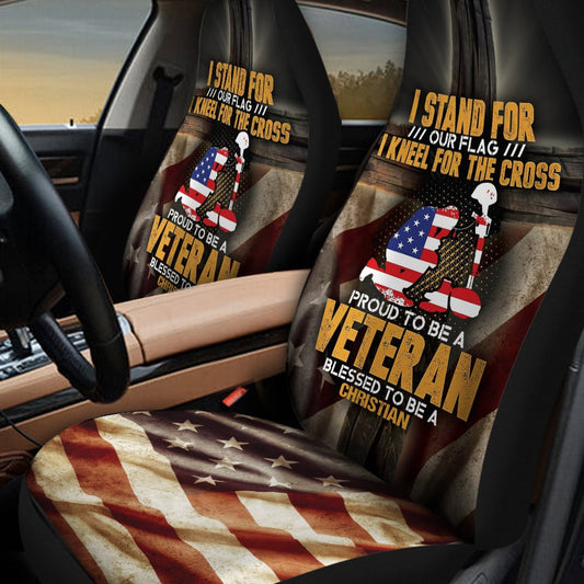 Veteran Car Seat Covers I Stand For Our Flag Seat Covers Brown