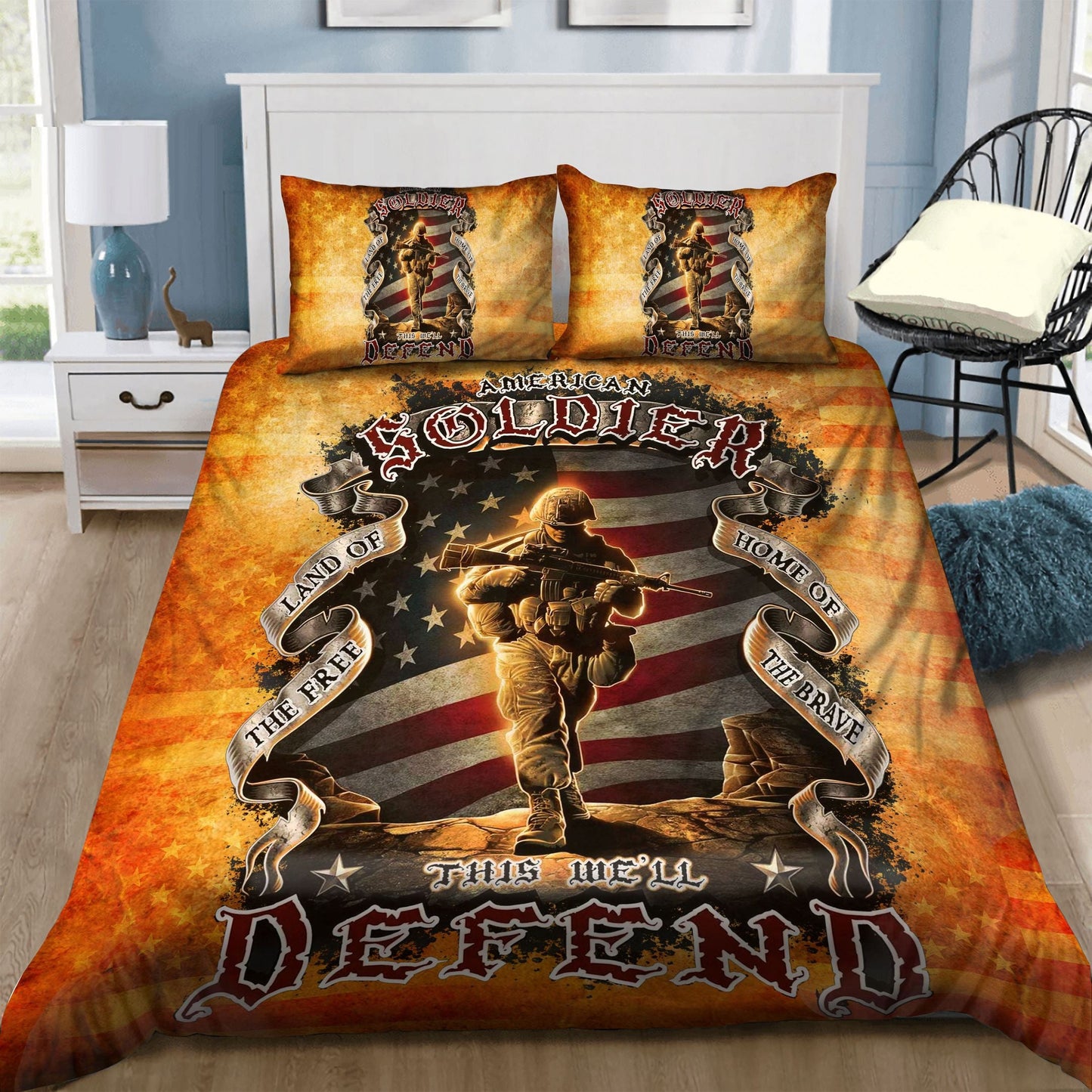 Veteran Bedding Set American Soldier This We Will Defend Duvet Covers Brown Unique Gift