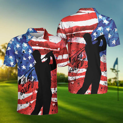 Golf Polo Shirt Just Golf It American Flag Golf Shirts Blue Red For Men