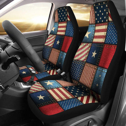 Veteran Car Seat Covers American Flag Patchwork Style Pattern Seat Covers Blue Red