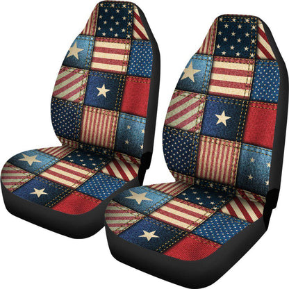 Veteran Car Seat Covers American Flag Patchwork Style Pattern Seat Covers Blue Red