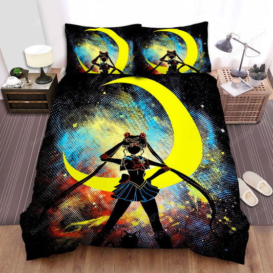 Sailor Moon Bedding Set Sailor Moon Silhouette Fighting Pose Duvet Covers Colorful Unique Gift