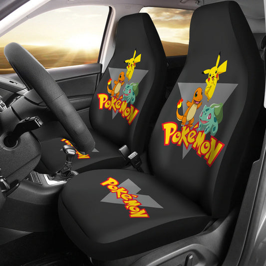 PKM Car Seat Covers Bulbasaur Pikachu Charmander Graphic Seat Covers Black