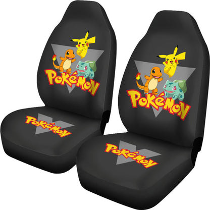 PKM Car Seat Covers Bulbasaur Pikachu Charmander Graphic Seat Covers Black