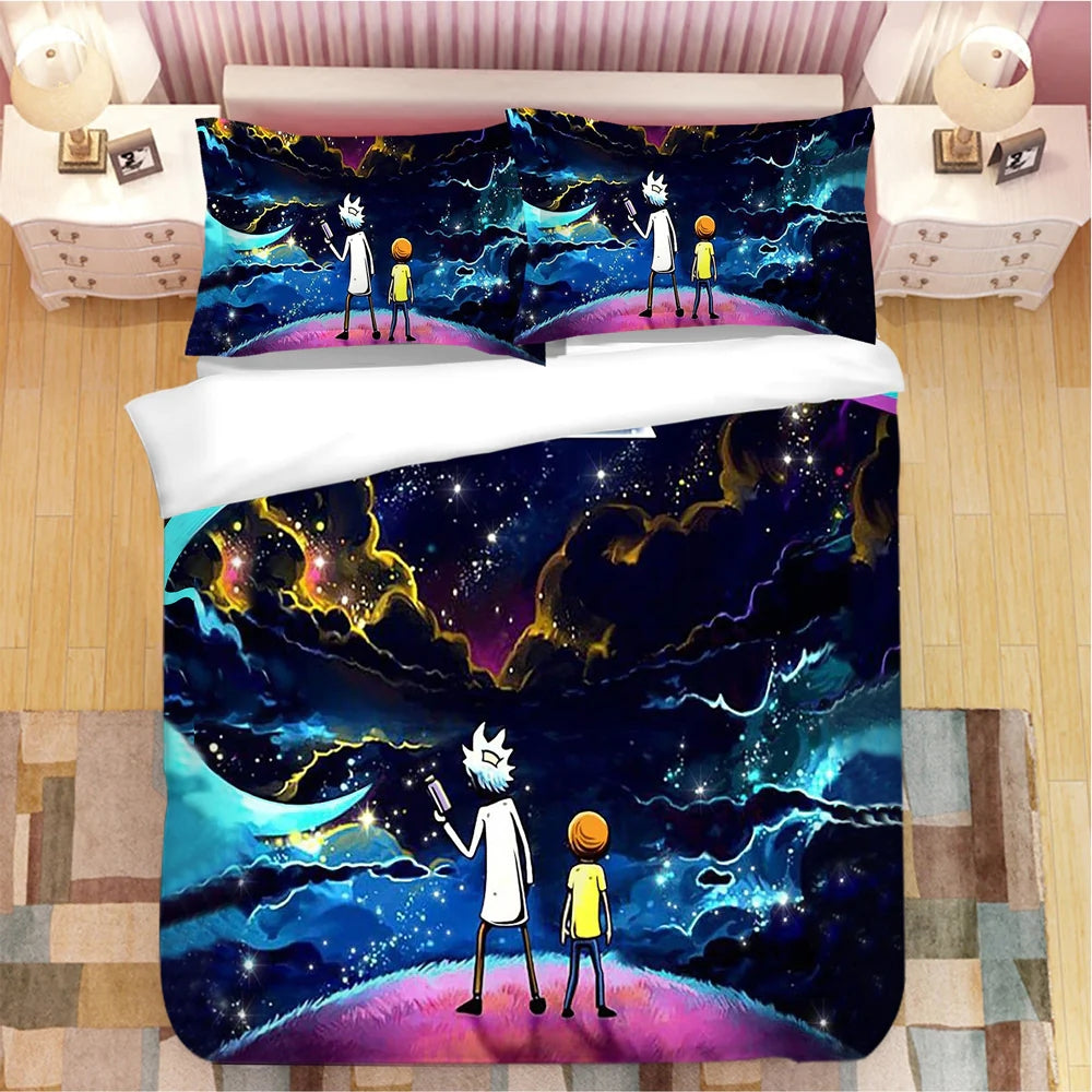 Rick And Morty Bedding Set Rick And Morty In The Space Duvet Covers Colorful Unique Gift