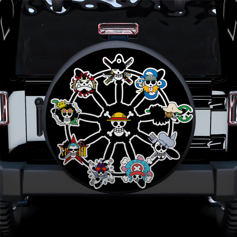 One Piece Spare Tire Cover One Piece Characters Jolly Roger Pattern Tire Covers Black