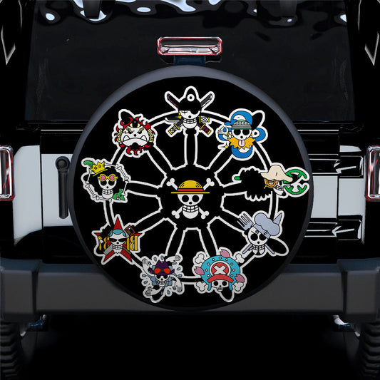 One Piece Spare Tire Cover One Piece Characters Jolly Roger Pattern Tire Covers Black