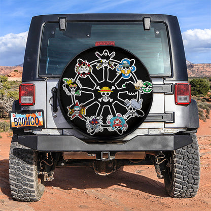 One Piece Spare Tire Cover One Piece Characters Jolly Roger Pattern Tire Covers Black