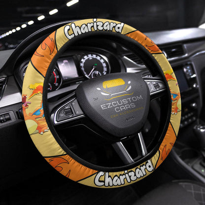 PKM Steering Wheel Cover PKM Charizard Name And Graphic Driving Wheel Cover Orange