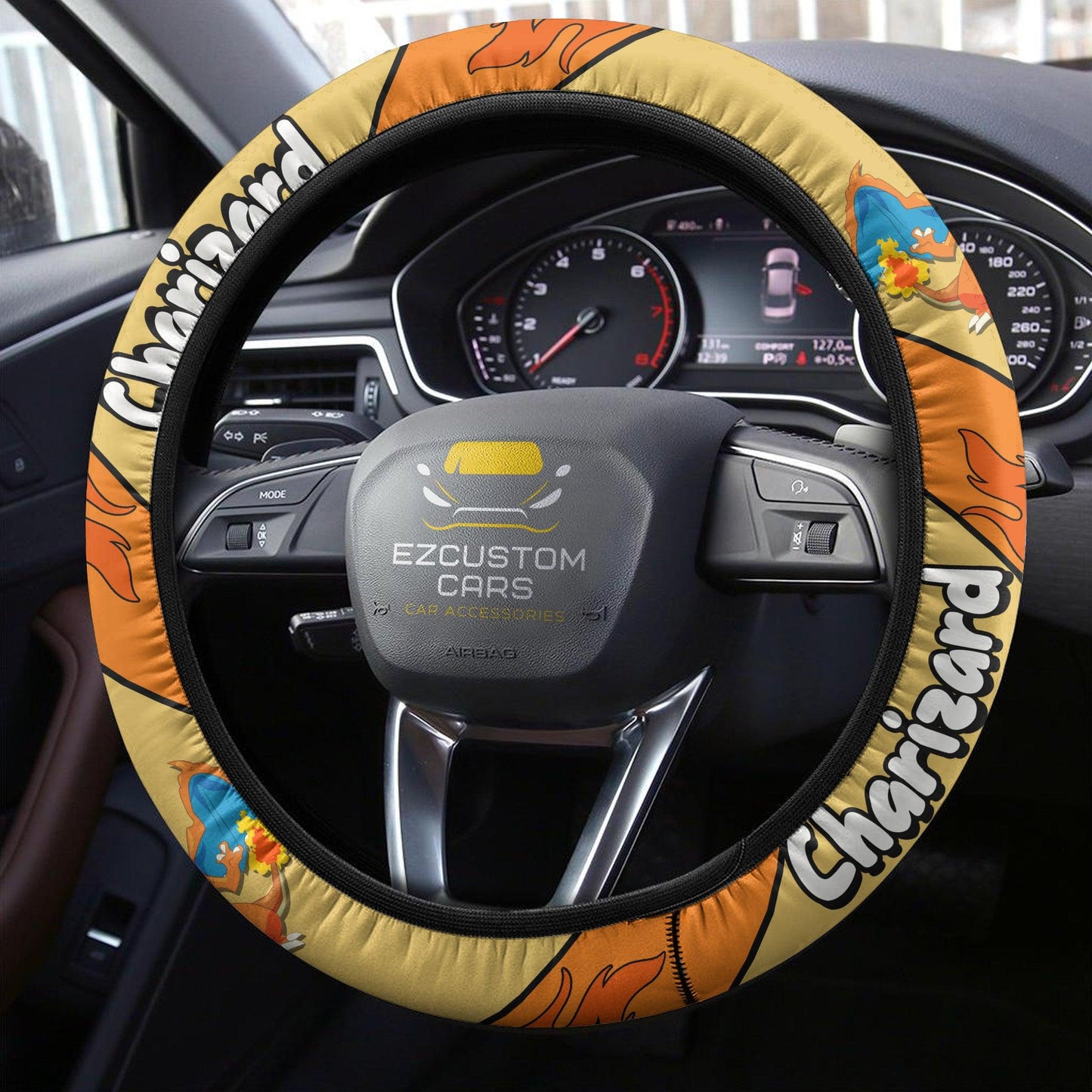 PKM Steering Wheel Cover PKM Charizard Name And Graphic Driving Wheel Cover Orange