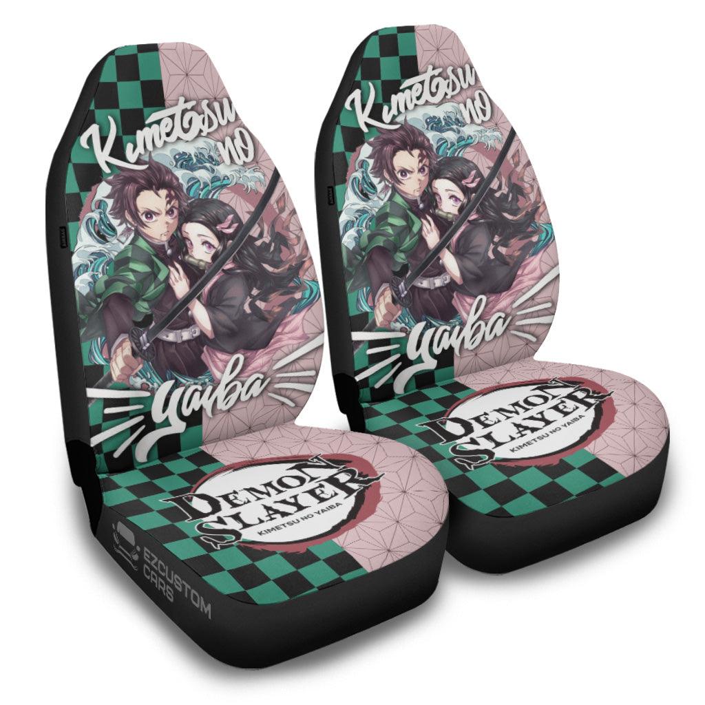 Demon Slayer Car Seat Covers Tanjiro Fights With Nezuko Demon Slayer Seat Covers Green Pink