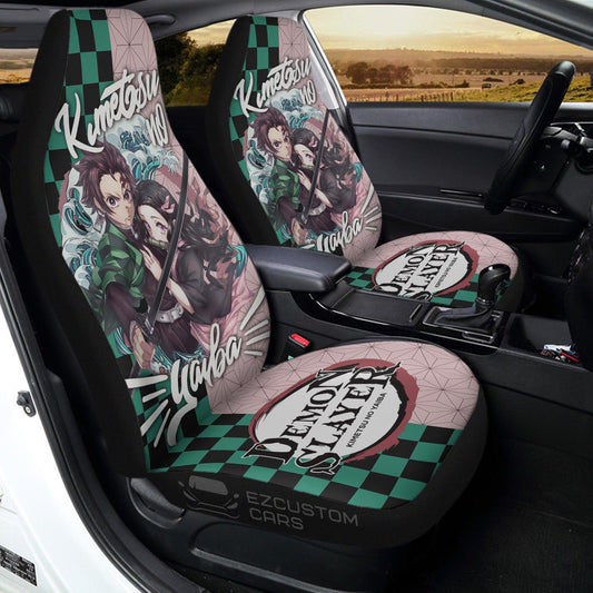 Demon Slayer Car Seat Covers Tanjiro Fights With Nezuko Demon Slayer Seat Covers Green Pink