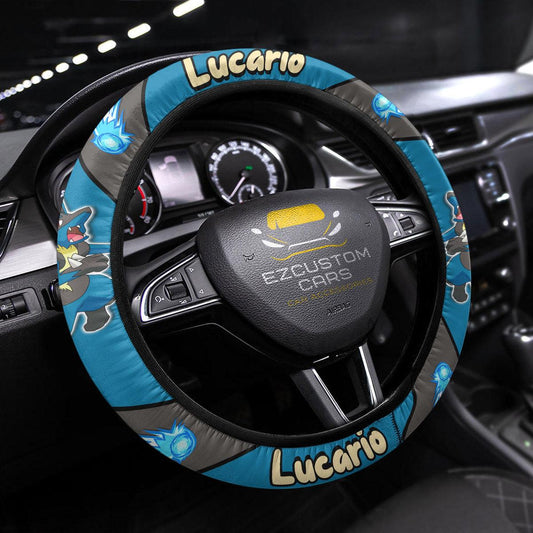 PKM Steering Wheel Cover PKM Lucario Name And Graphic Driving Wheel Cover Blue Gray