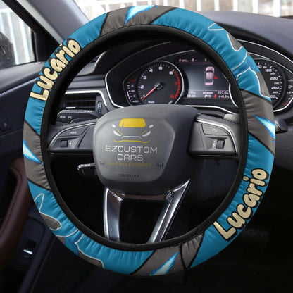 PKM Steering Wheel Cover PKM Lucario Name And Graphic Driving Wheel Cover Blue Gray