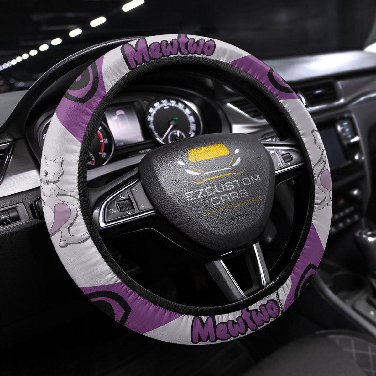 PKM Steering Wheel Cover PKM Mewtwo Name And Graphic Driving Wheel Cover Purple