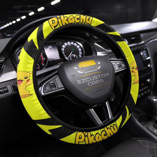 PKM Steering Wheel Cover PKM Pikachu Name And Graphic Driving Wheel Cover Black Yellow