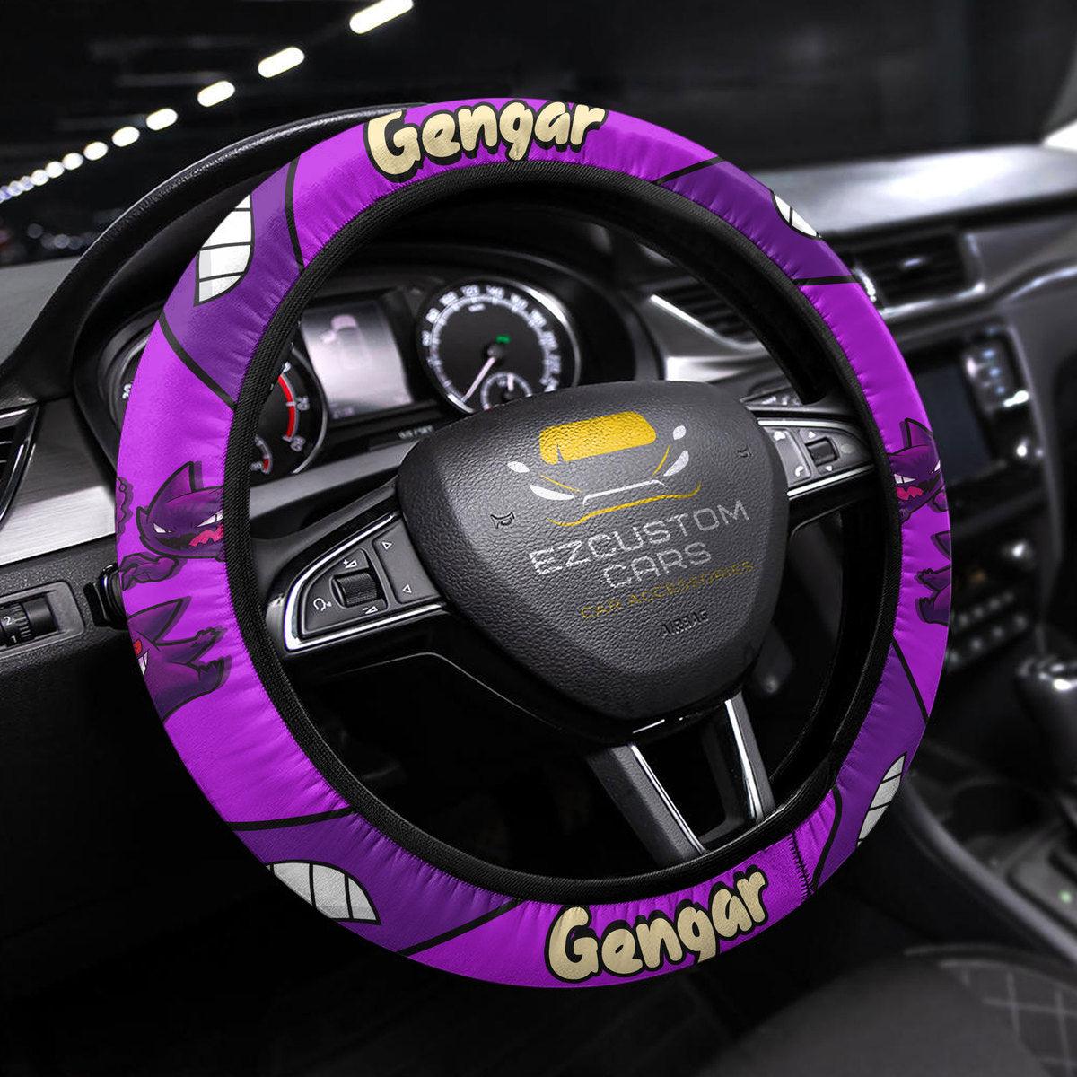 PKM Steering Wheel Cover PKM Gengar Name And Graphic Driving Wheel Cover Purple