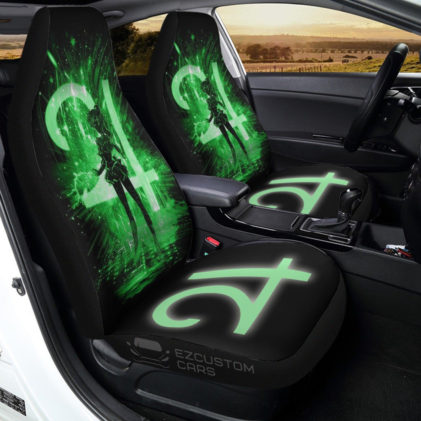 Sailor Moon Car Seat Covers Sailor Moon Sailor Jupiter Symbol And Silhouette Seat Covers Black Green