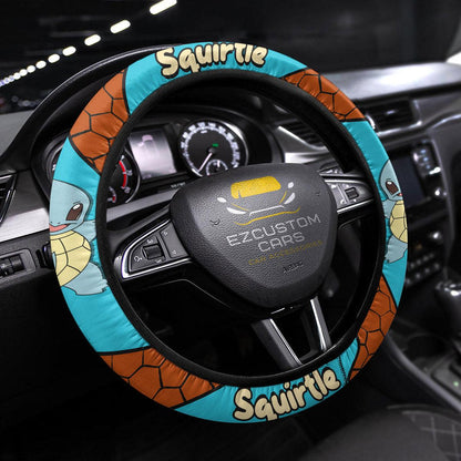 PKM Steering Wheel Cover PKM Squirtle Name And Graphic Driving Wheel Cover Orange Blue