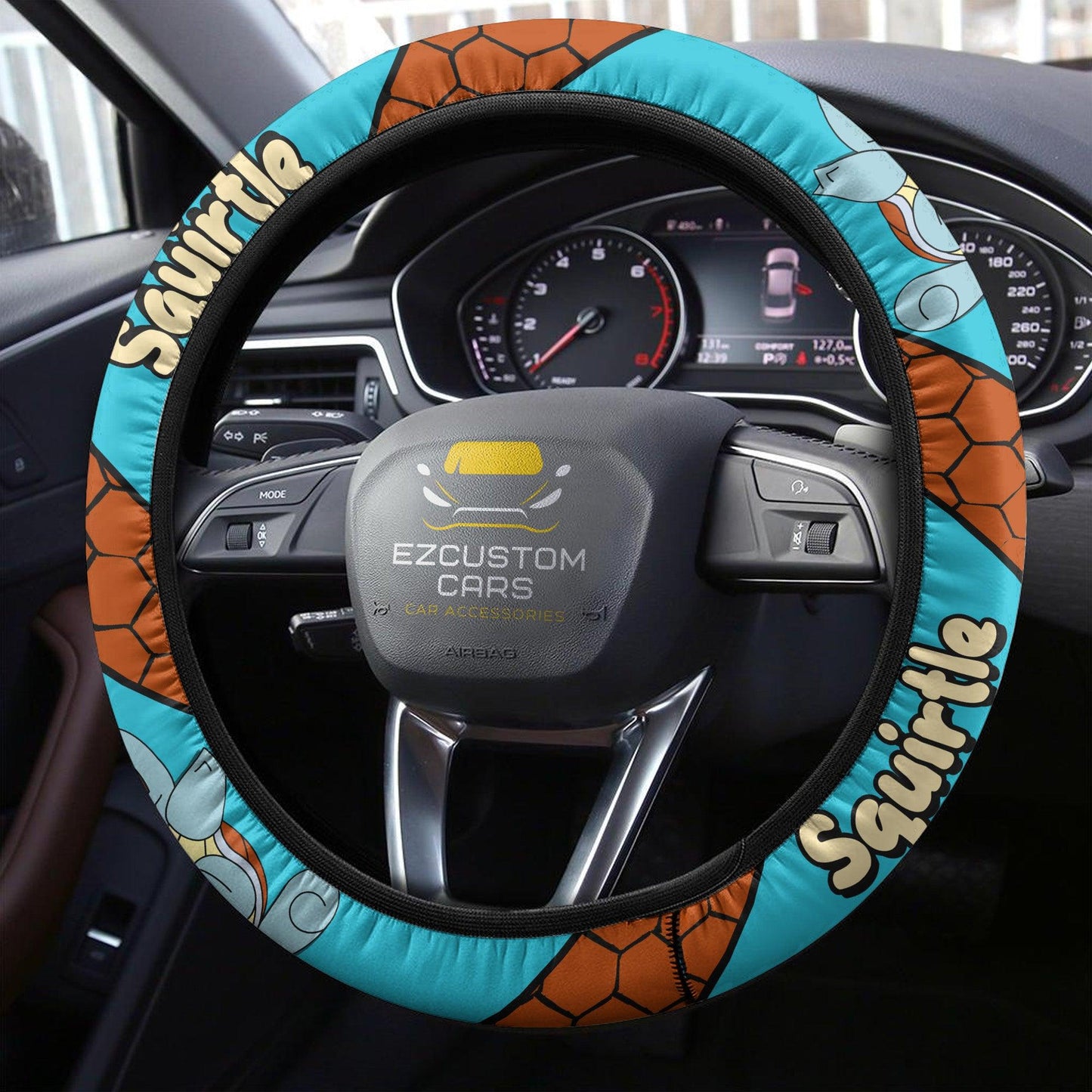 PKM Steering Wheel Cover PKM Squirtle Name And Graphic Driving Wheel Cover Orange Blue