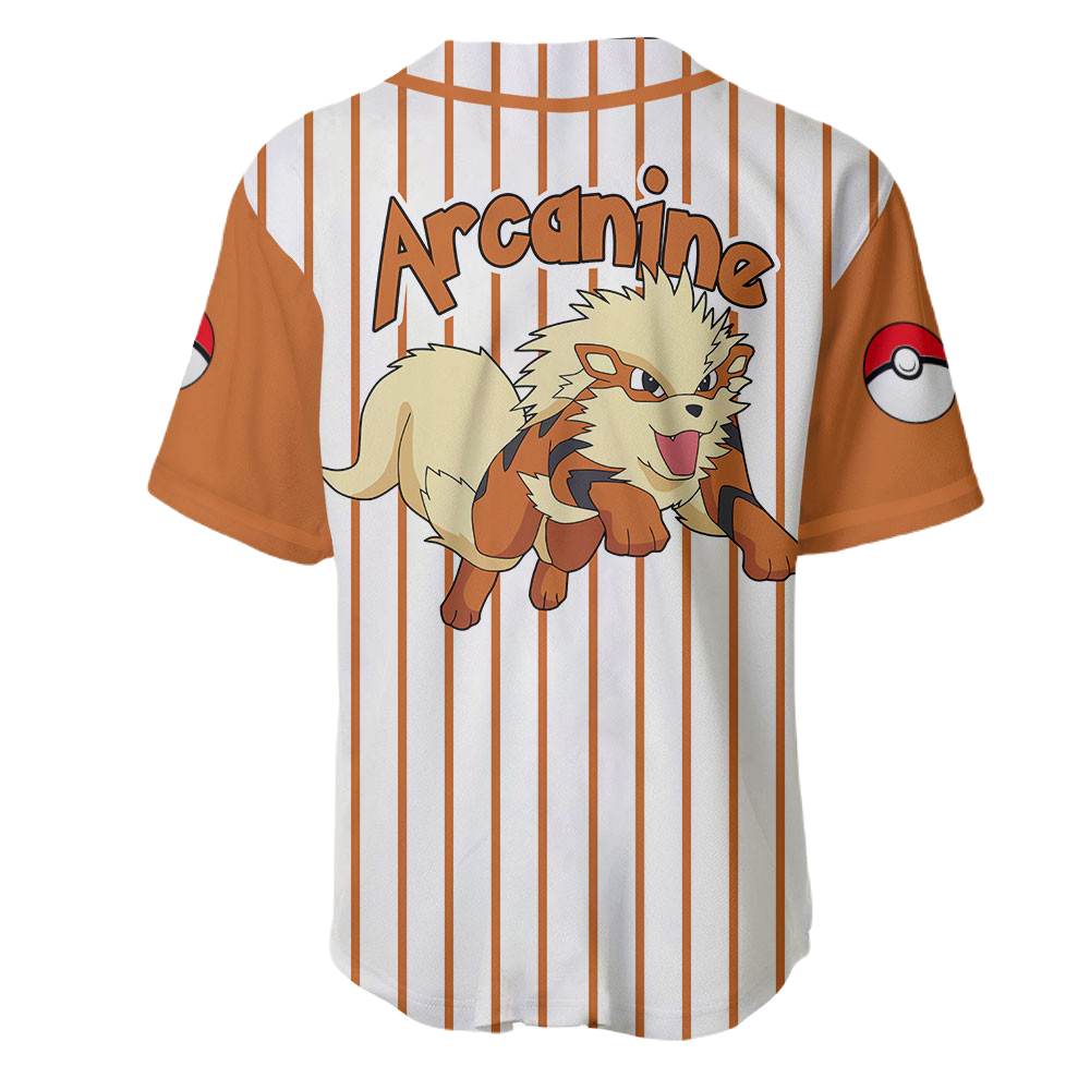 PKM Baseball Jersey PKM Arcanine Graphic Jersey Shirt Orange White Unisex