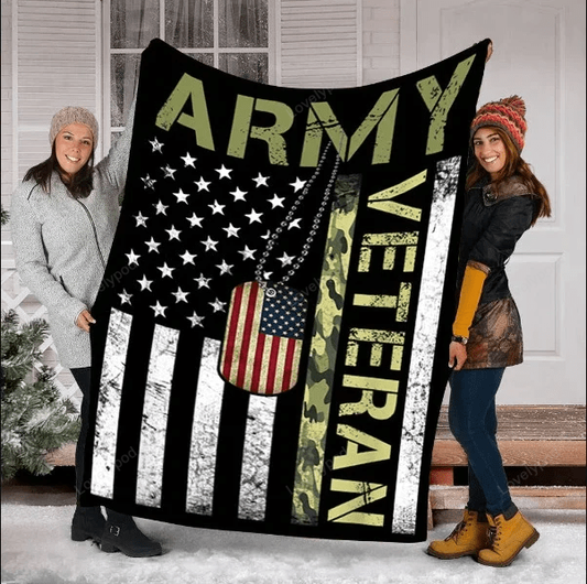 Veteran Blanket Army Veteran American Flag Dog Tag Blanket Black Green