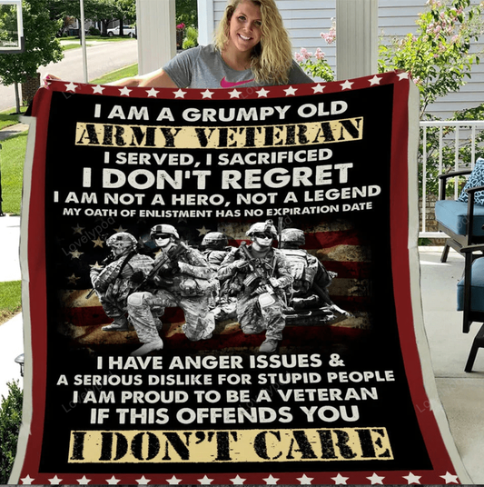 Veteran Blanket I Am A Grumpy Old Army Veteran Blanket Black