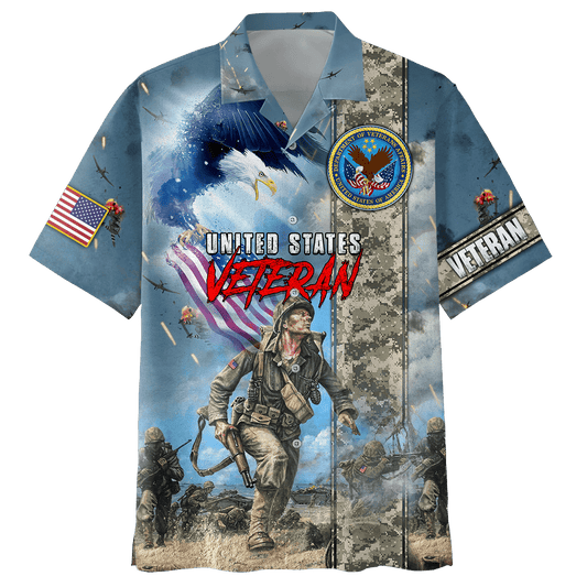 Veteran Hawaii Shirt United States Veteran Soldier On Battlefield Hawaiian Shirt Blue Unisex