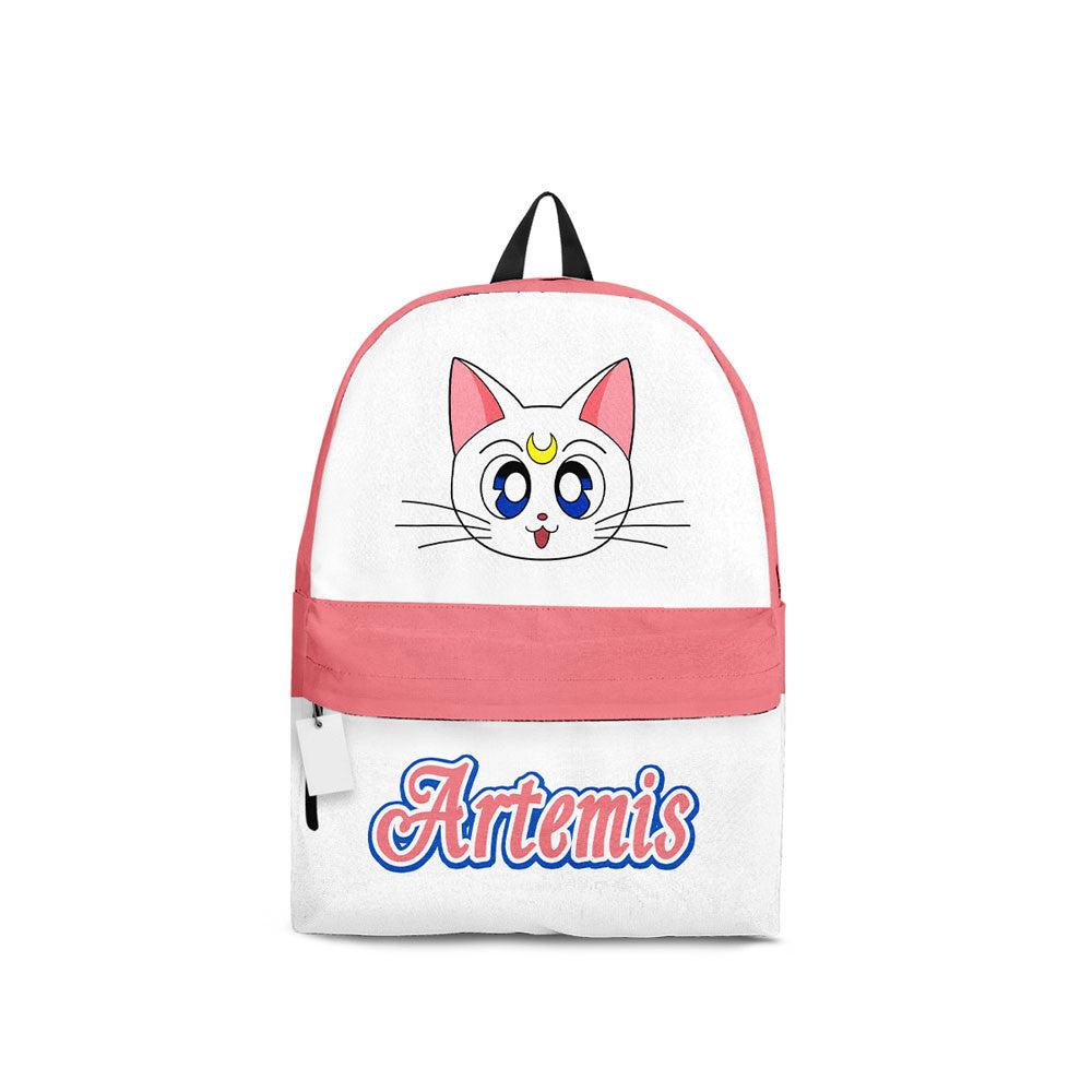 Sailor Moon Backpack Artemis Cat Character Details Pattern Backpacks Pink White