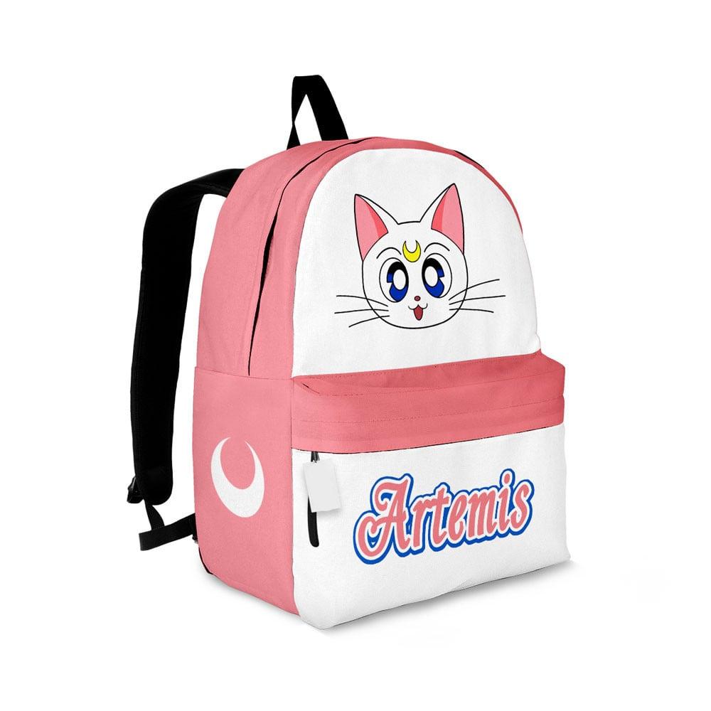 Sailor Moon Backpack Artemis Cat Character Details Pattern Backpacks Pink White