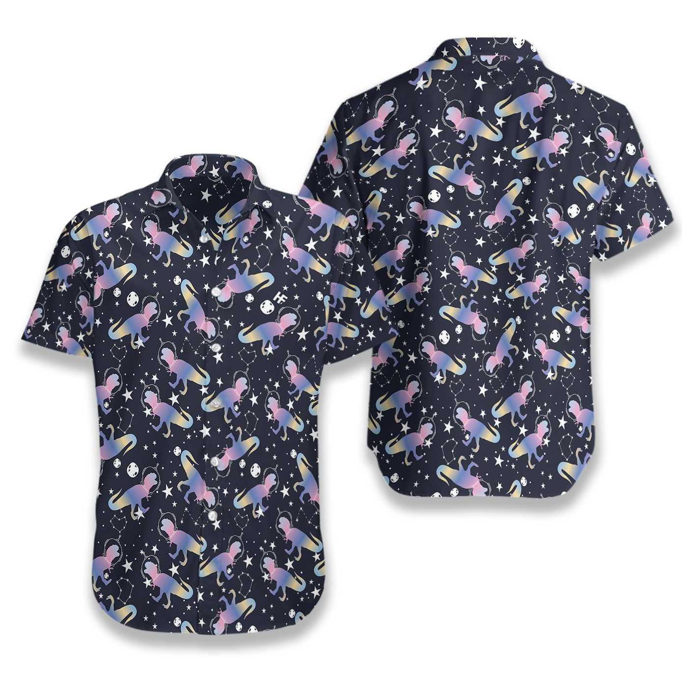 Dinosaur Hawaii Shirt Astro T-Rex Dinosaur Pattern Hawaiian Shirt Black Purple Unisex