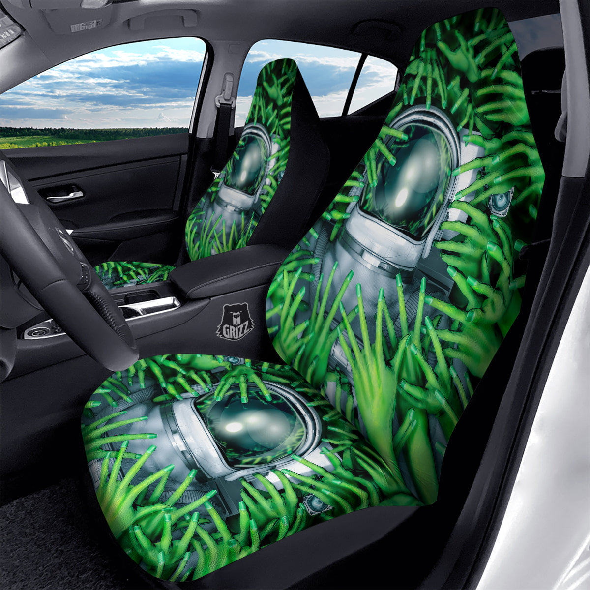 Astronaut Car Seat Covers Astronaut And Alien Hands Pattern Seat Covers Green