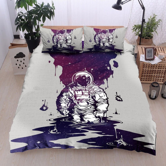 Astronaut Bedding Set Astronaut Galaxy Swarm Water Duvet Covers Purple Gray Unique Gift