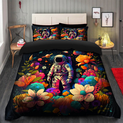 Astronaut Bedding Set Astronaut In Flower Field Duvet Covers Colorful Unique Gift