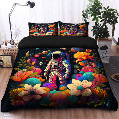 Astronaut Bedding Set Astronaut In Flower Field Duvet Covers Colorful Unique Gift