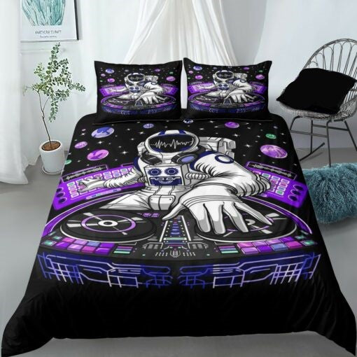 Astronaut Bedding Set Astronaut Techno Music DJ Duvet Covers Black Purple Unique Gift