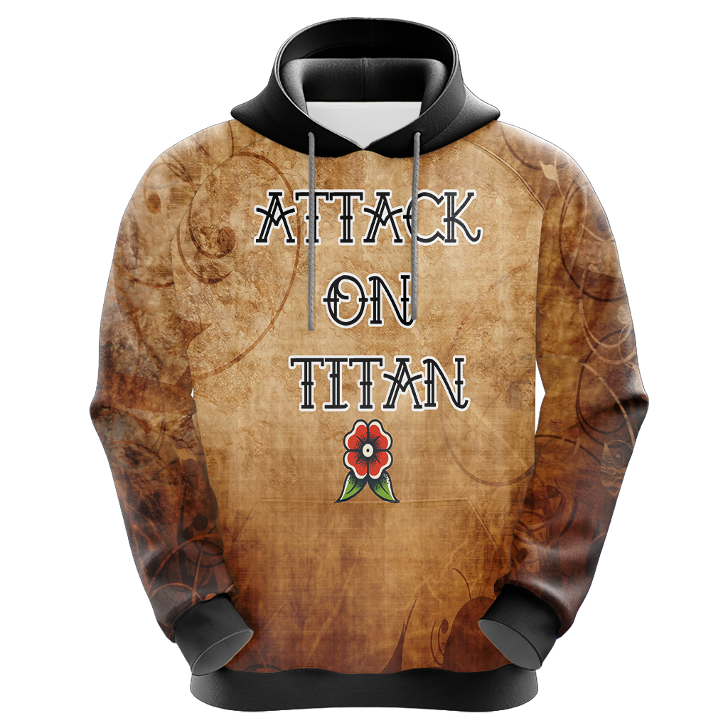 Attack On Titan Hoodie Attack On Titan Garrison Flower Hoodie Brown Unisex