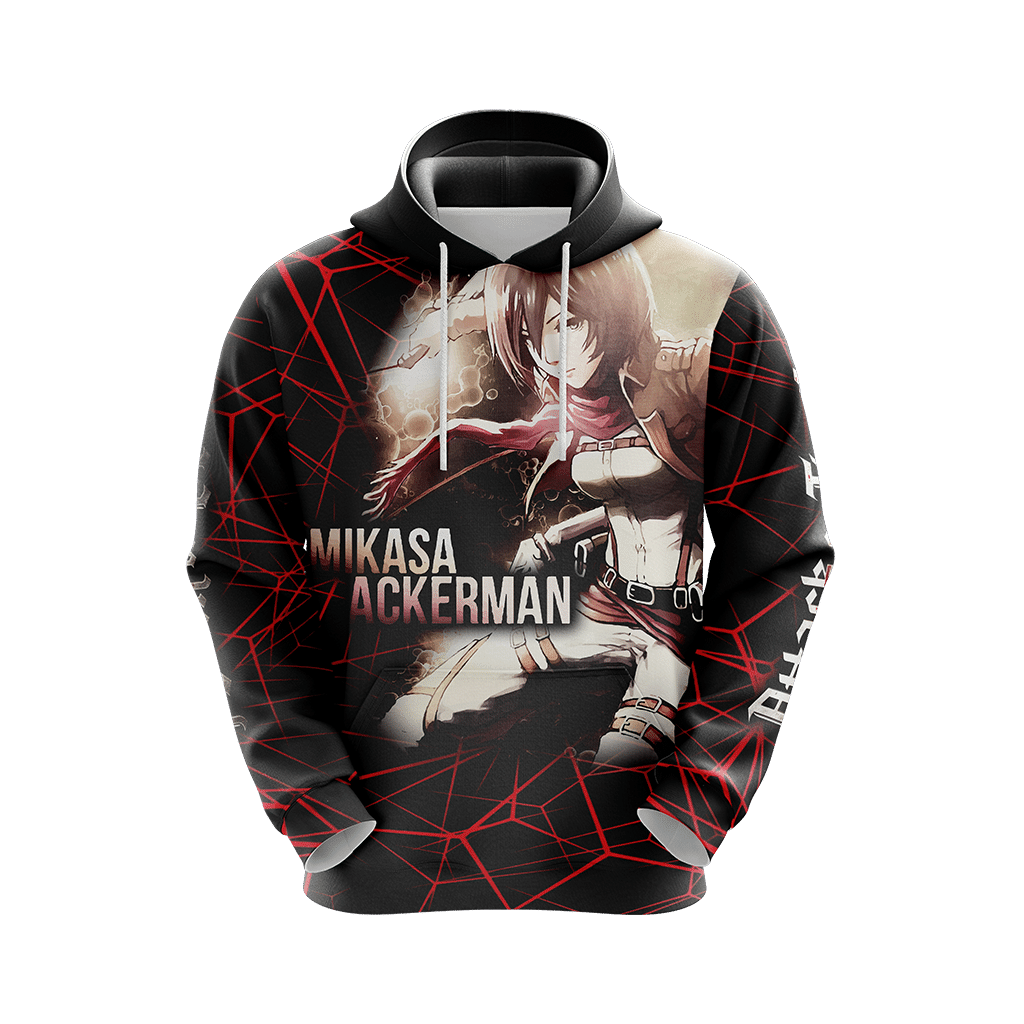 Attack On Titan Hoodie Attack On Titan Mikasa Ackerman In Action Hoodie Black Red Unisex